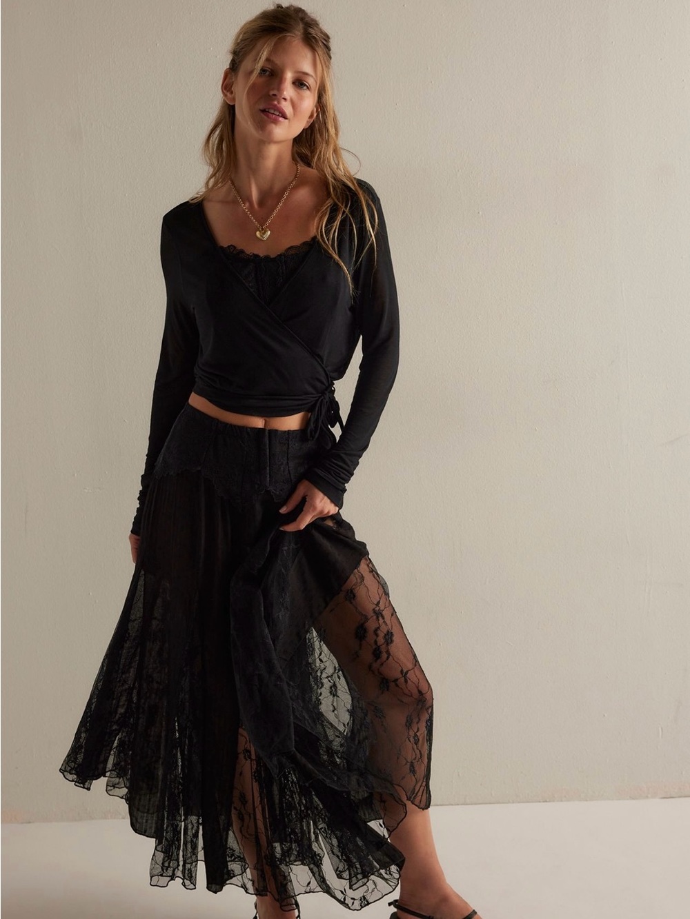 Free People Black Lace Maxi Skirt